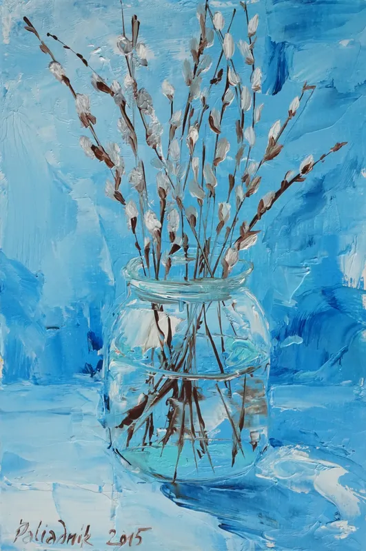 Pussy Willows on Blue